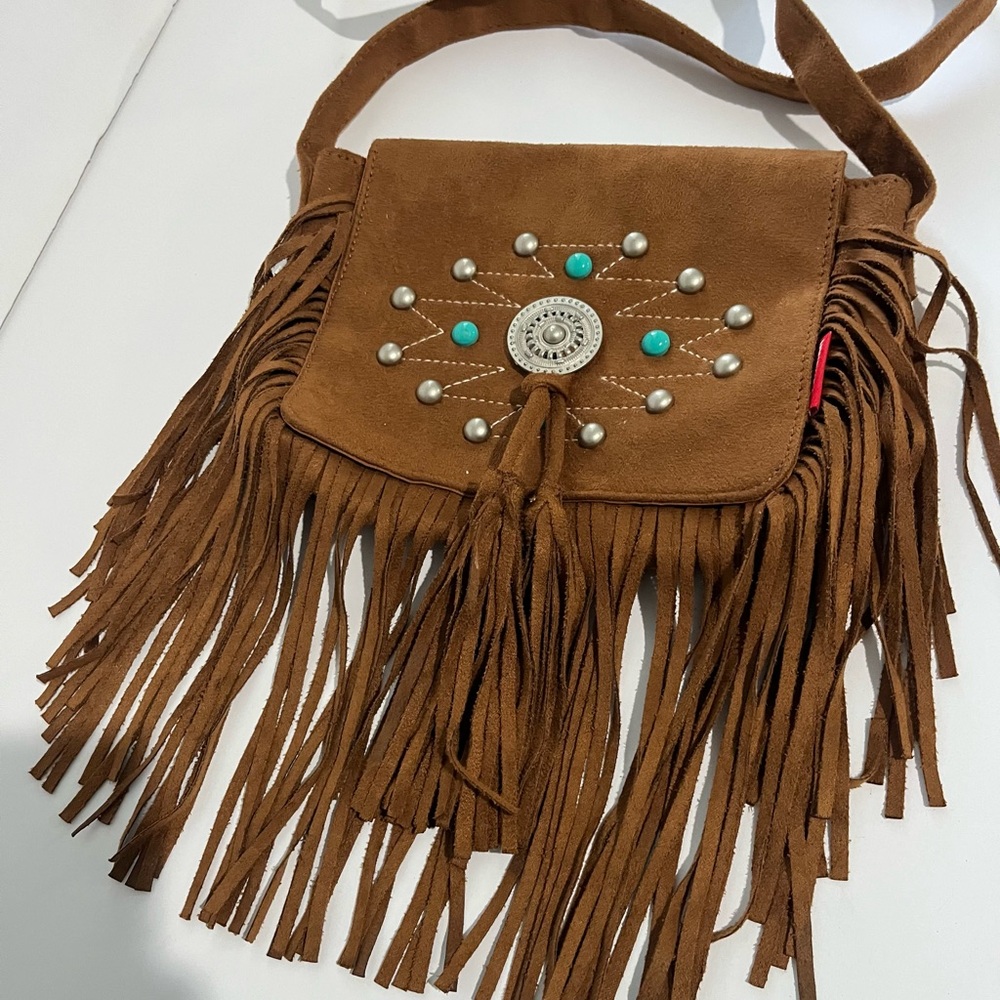 Union Bay brown Western Fringe Crossbody Bag Purse Boho Hippie Faux Leather EUC - Picture 3 of 12